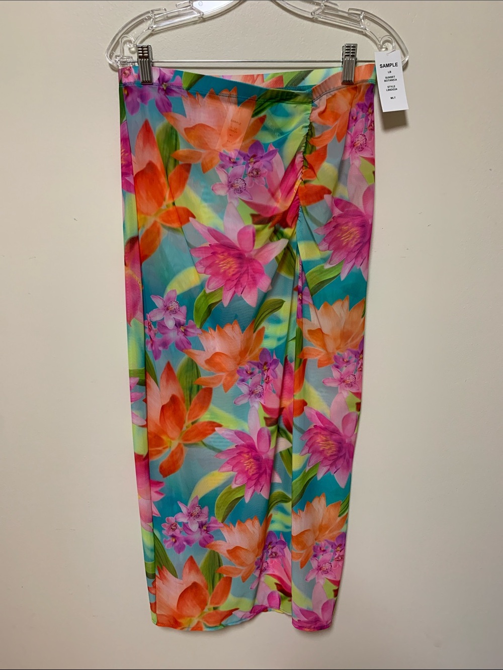 La Blanca swim coverup - mesh skirt sunset botanica blue floral, small